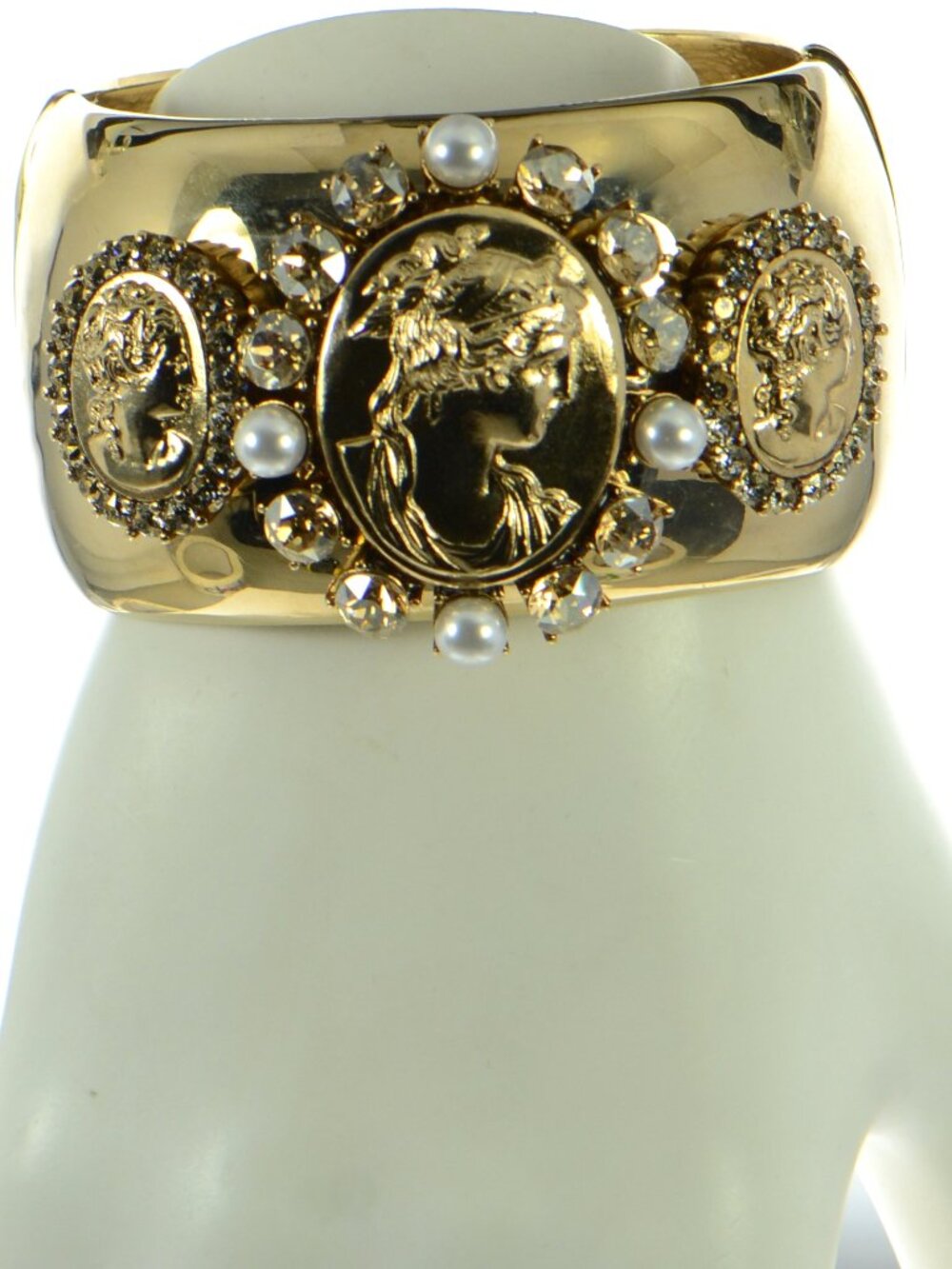 Vintage Oscar de la Renta Gold-tone Crystal Bold Cameo Bracelet